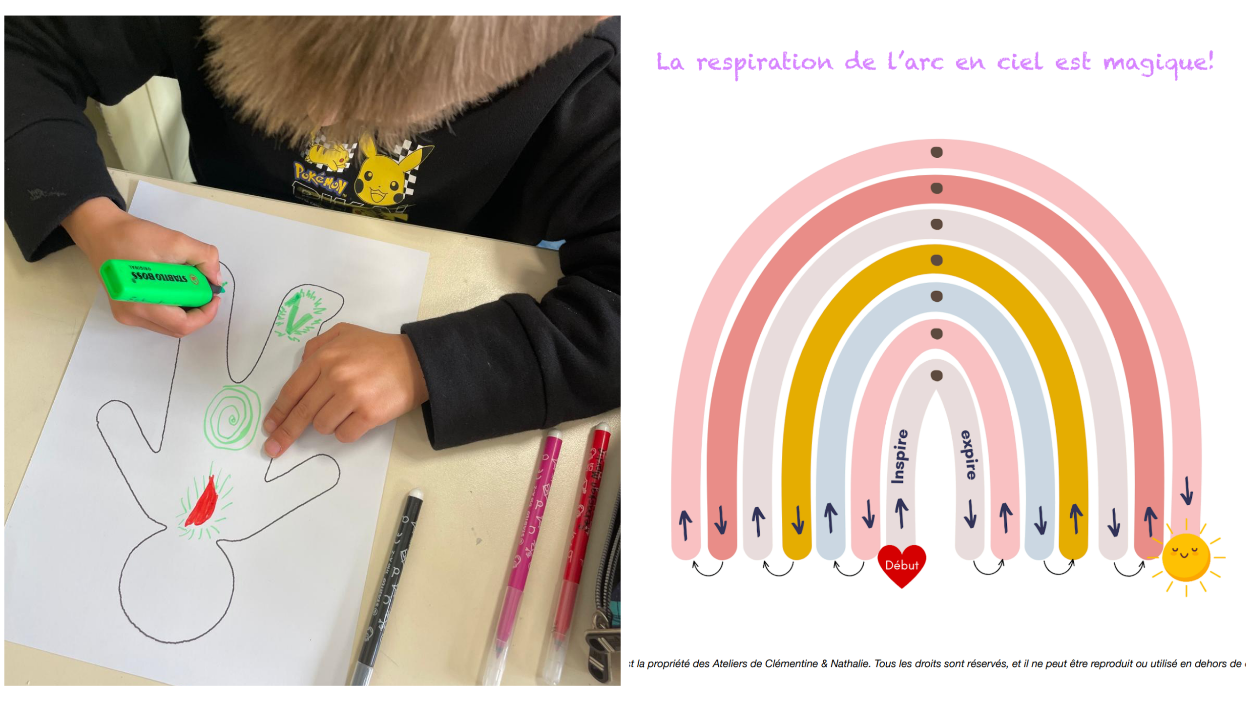 respiration arc-en-ciel, dessin sur le stress atlier gestion du stress eurecole