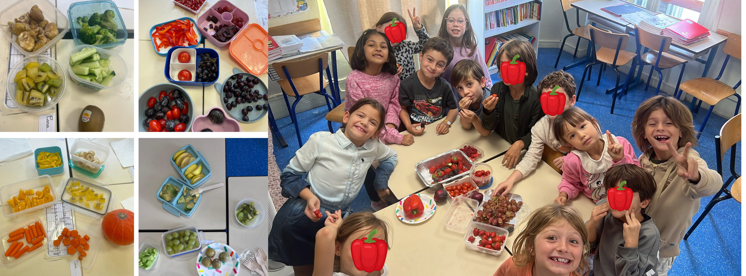 16 Semaine du goût Élèves de CE1 d'Eurécole découvrant et dégustant des fruits et légumes de saison lors de la Semaine du Goût.